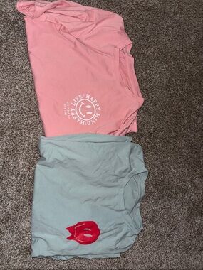 Pink Happy Mind Graphic Tee & Light Blue Tee Duo